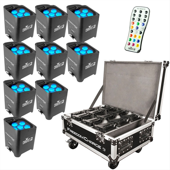 Six led lights in a case with remote control.